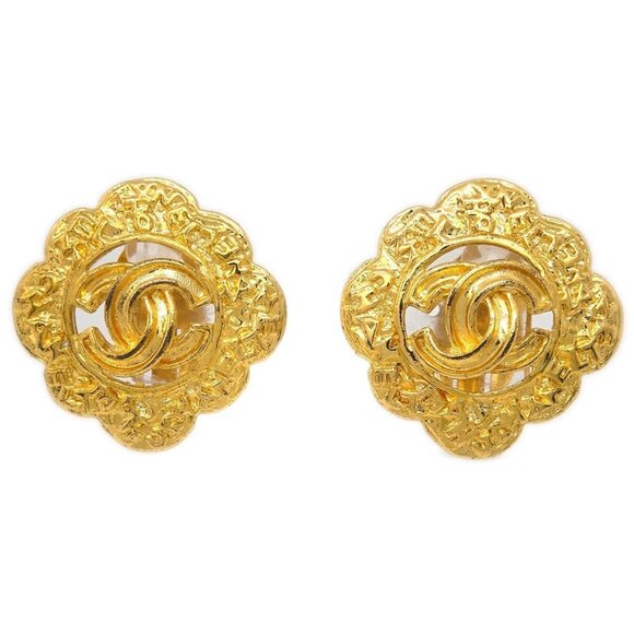 Chanel Rhombus Earrings Clip-On Gold 95A - Picture 1 of 4